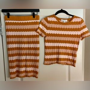 FOREVER21 sweater skirt set, orange and pink, size small